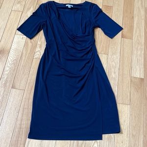 Dress Barn Navy Blue Midi Faux Wrap Dress